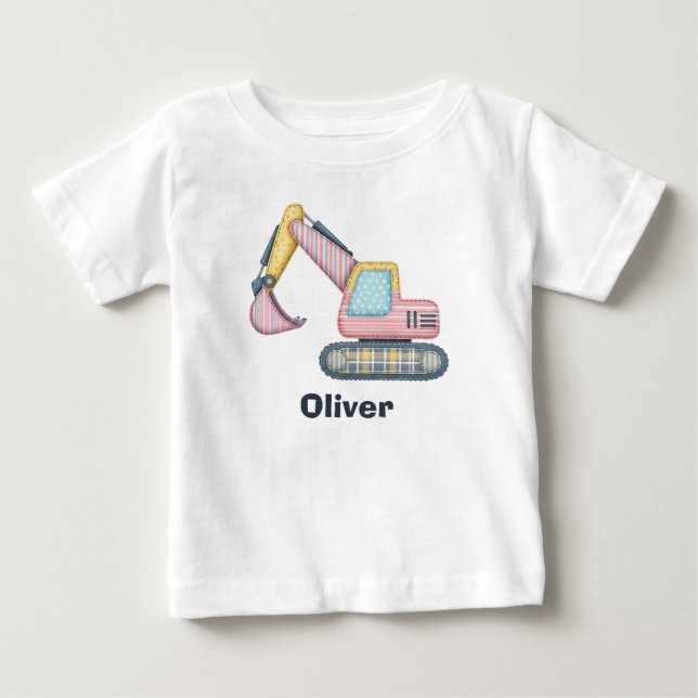 Camiseta Para Bebê Escavadeira de Patchwork Fofa (Frente)