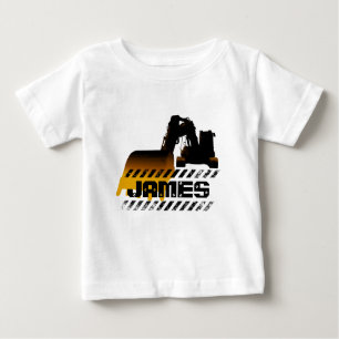 Camiseta Para Bebê Escavador Adicione Seu Nome Construtor Boy