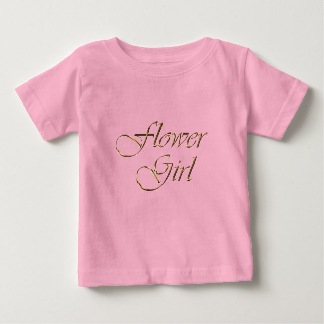 Camiseta Para Bebê Escrita dourada da Flower Girl elegante rosa-chic (Frente)