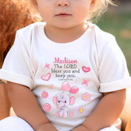 Camiseta Para Bebê Escritura Cristã de Benção Escritura Elefante Rosa
