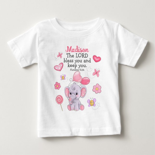 Camiseta Para Bebê Escritura de Bênção Menina Fora de Nome Personaliz (Frente)