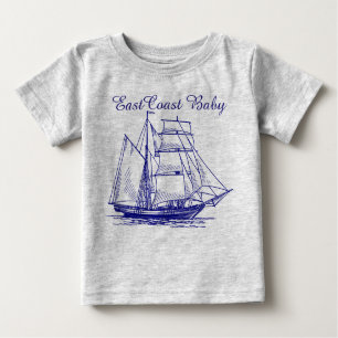 Camiseta Para Bebê Escuna do navio do veleiro do bebê da costa leste