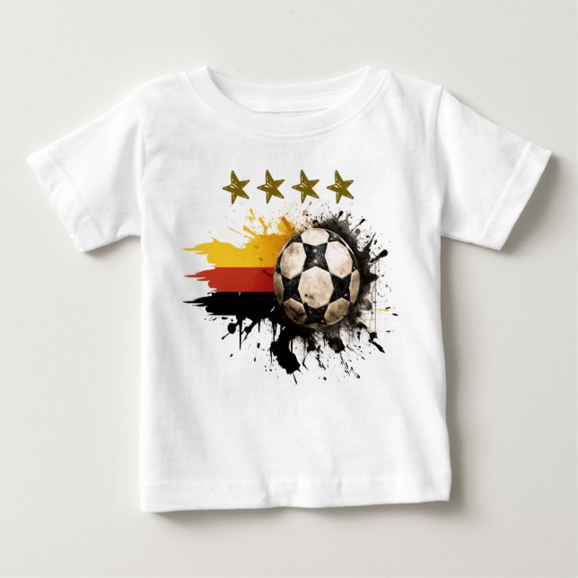 Camiseta Para Bebê Esfera de futebol com bandeira alemã e quatro estr (Frente)
