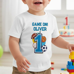 Camiseta Para Bebê Esferas Esportivas Novato do Ano Primeiro Aniversá