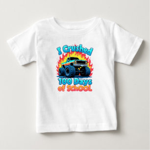 Camiseta Para Bebê Esmagei 100 Dias De Caminhão Monstro Da Escola 100
