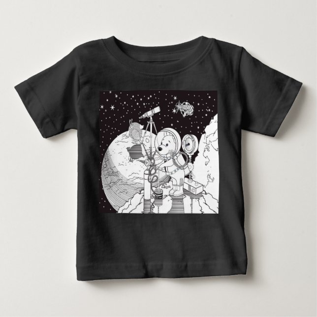 Camiseta Para Bebê Espaço corante com um filhote de astronauta (Frente)