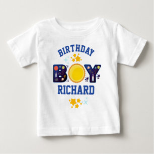 Camiseta Para Bebê Espaço de Menino de Aniversário   Galáxia Planeta
