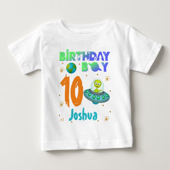Camiseta Para Bebê Espaco do Tema do Partido Birthday Boy da alieníge (Frente)