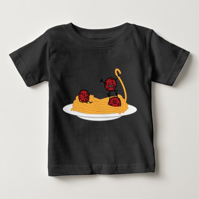 Camiseta Para Bebê Espaguetes e Meatballs felizes (Frente)
