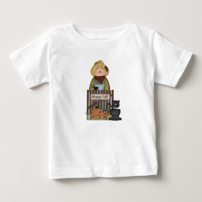 Camiseta Para Bebê Espantalho Feliz Queda Com Gato Negro (Frente)