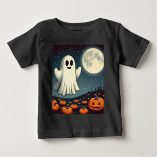 Camiseta Para Bebê Espantoso, fantasma vintado e arte de abóbora