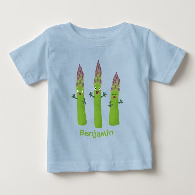 Camiseta Para Bebê Espargos lindos cantando cartoon de trio vegetal (Frente)