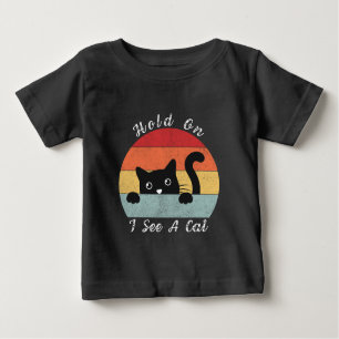 Camiseta Para Bebê Espera, Vejo Um Gato, Brincadeira E Gato Humoroso