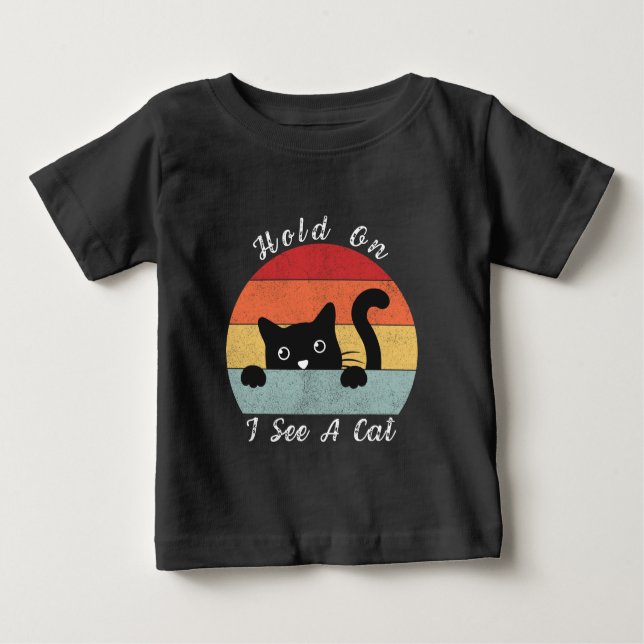 Camiseta Para Bebê Espera, Vejo Um Gato, Brincadeira E Gato Humoroso (Frente)
