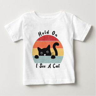 Camiseta Para Bebê Espera, Vejo Um Gato, Um Adormecido Gato Engraçado