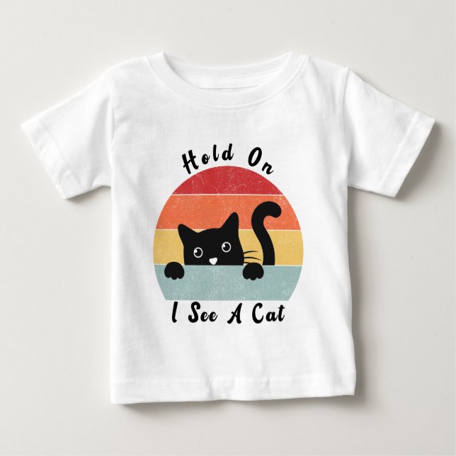 Camiseta Para Bebê Espera, Vejo Um Gato, Um Adormecido Gato Engraçado (Frente)