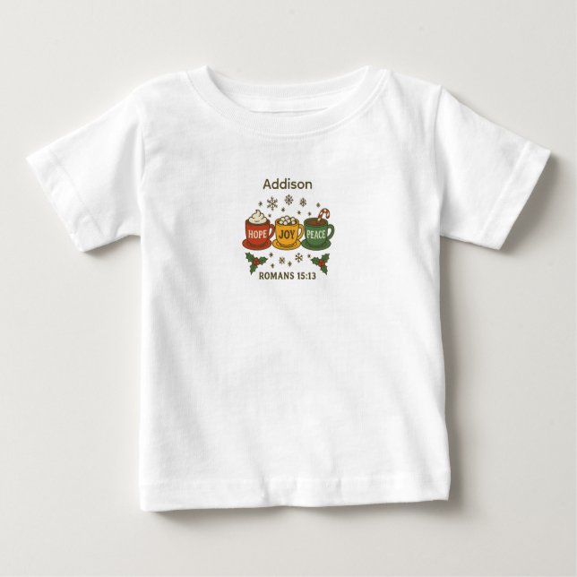 Camiseta Para Bebê Esperança Alegria Paz e Cacau (Frente)