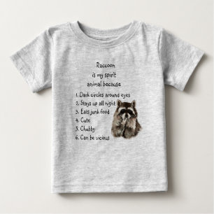 Camiseta Para Bebê Espírito Funny Raccoon Animal Humor Cuja Aquarela