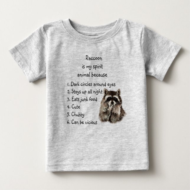Camiseta Para Bebê Espírito Funny Raccoon Animal Humor Cuja Aquarela (Frente)