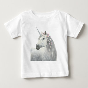 Camiseta Para Bebê Espírito Unicórnio com Flores em Mané