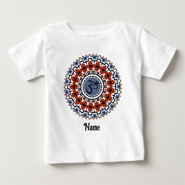 Camiseta Para Bebê Espiritual Mandala Yoga Om Rust Blue Personalizado (Frente)