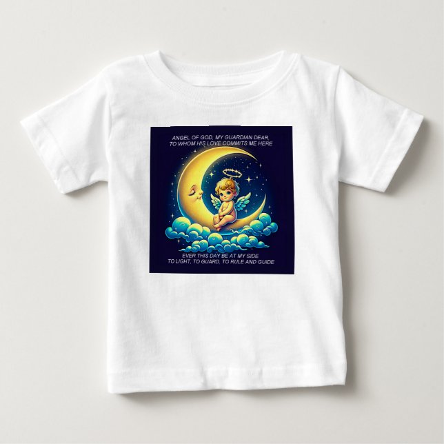Camiseta Para Bebê Espressionista do Anjo Cónico e Lua (Frente)