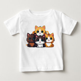 Camiseta Para Bebê Esquadrão de Gatos Chibi Adesivo – Amigos Fofos e