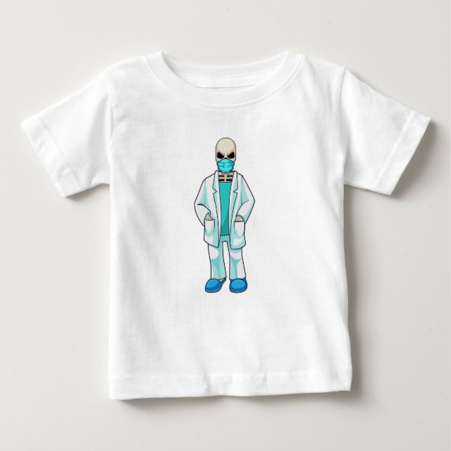 Camiseta Para Bebê Esqueleto como Médico com Máscara (Frente)