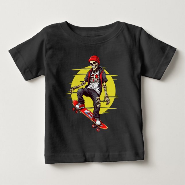 Camiseta Para Bebê Esqueleto de Skate (Frente)