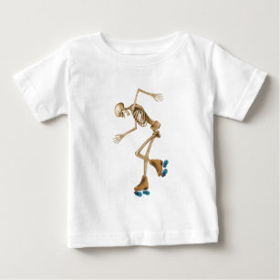 Camiseta Para Bebê Esqueleto em skates de rolo
