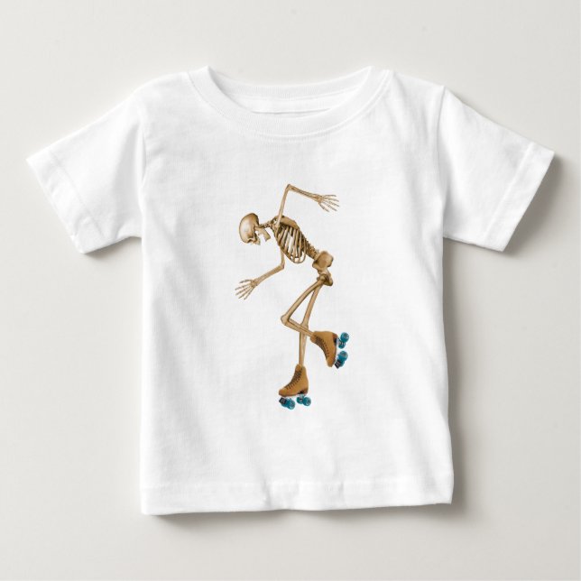 Camiseta Para Bebê Esqueleto em skates de rolo (Frente)