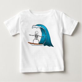 Camiseta Para Bebê Esqueleto Engraçado Surfando