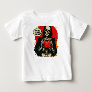 Camiseta Para Bebê Esqueleto Sentindo-se Gourdesco Segurando Abóbora