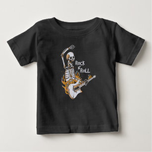 Camiseta Para Bebê Esqueleto tocando violão com fogo