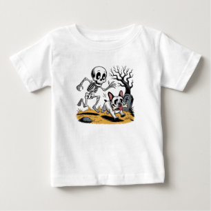 Camiseta Para Bebê Esqueleto vs Bulldog Francês – Caça Divertida de H
