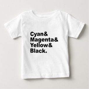 Camiseta Para Bebê Esquema de Cores Ciano Magenta Amarelo Preto CMYK