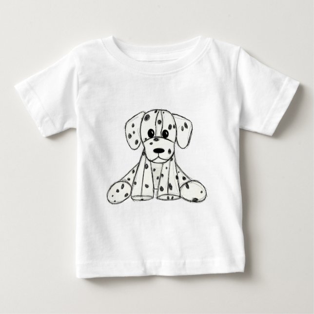 Camiseta Para Bebê Esquema de desenho de cão empalhado Dalmático pret (Frente)