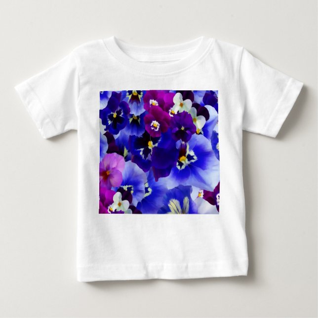 Camiseta Para Bebê Esquema de Flor Azul (Frente)