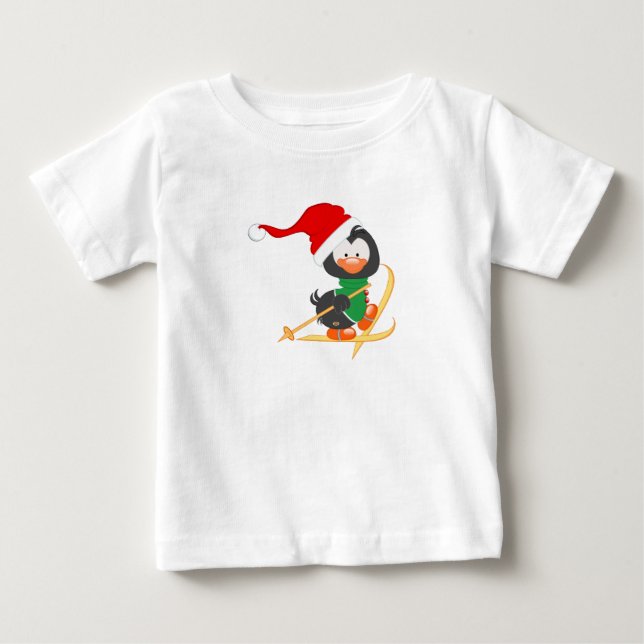 Camiseta Para Bebê Esqui do pinguim do Natal (Frente)