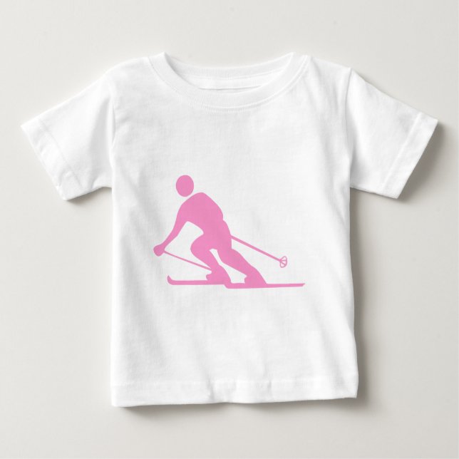 Camiseta Para Bebê Esqui - Rosa (Frente)