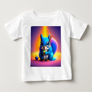 Camiseta Para Bebê Esquilo Azul Comendo Uma Fruta