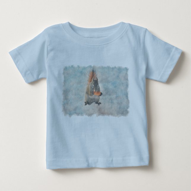 Camiseta Para Bebê Esquilo de inverno bonito com amendoim (Frente)