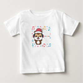 Camiseta Para Bebê Esquilo em Fones de ouvido e Santa Hat - Jingle Be