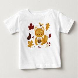 Camiseta Para Bebê Esquilo Florestal Fofo com Aquarela de Bolota
