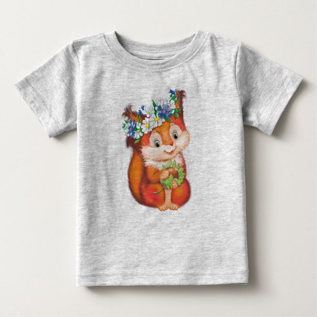 Camiseta Para Bebê esquilo laranja (Frente)