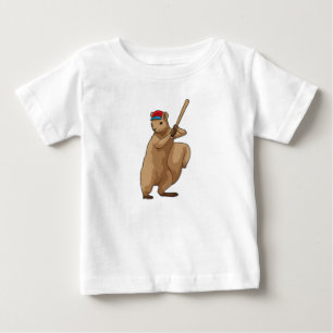 Camiseta Para Bebê Esquilo no Baseball com bastão de Baseball