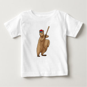 Camiseta Para Bebê Esquilo no Baseball com bastão de beisebol