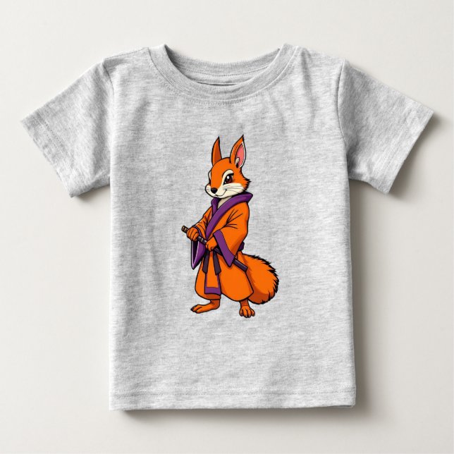 Camiseta Para Bebê Esquilo Samurai Japonês Bonito (Frente)