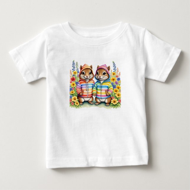 Camiseta Para Bebê  Esquilos-ariranha arco-íris (Frente)