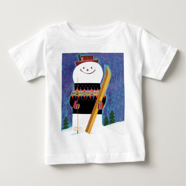 Camiseta Para Bebê Esquis para o boneco de neve (Frente)